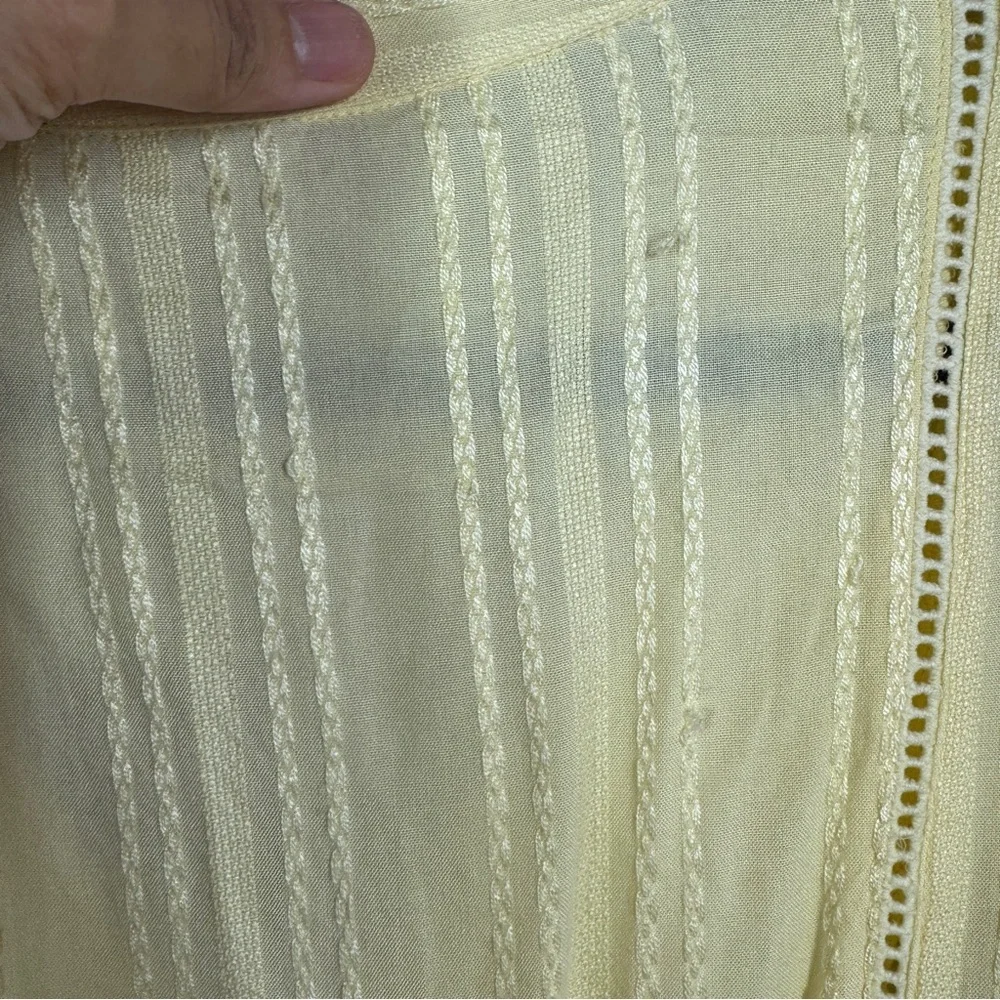 ICHI Yellow Textured Midi Dress Size 36 Button Front Short Sleeve Summer - Picture 10 of 13